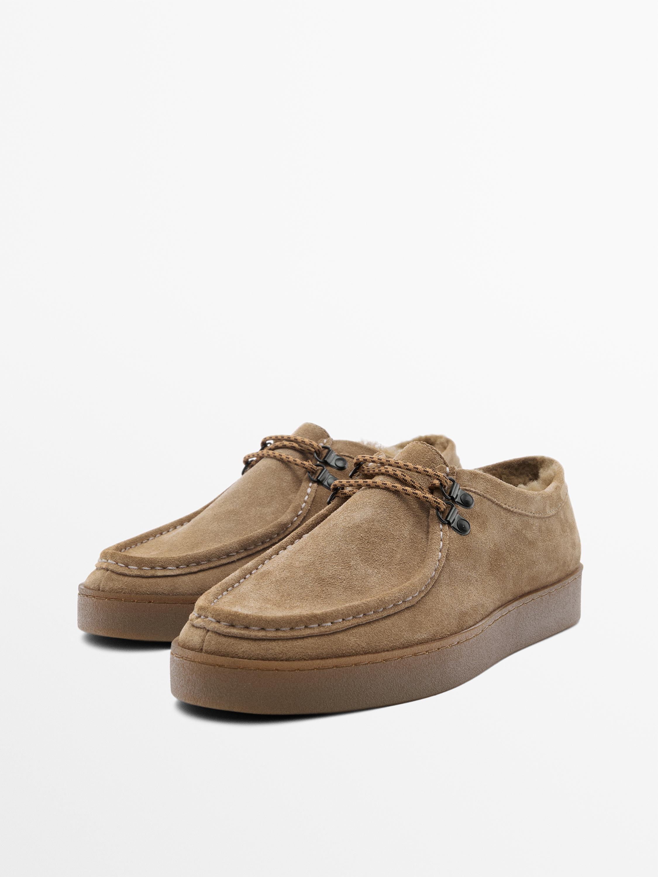 Lined split leather moc toe shoes