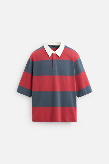 STRIPED KNIT POLO SHIRT - Light maroon by Zara