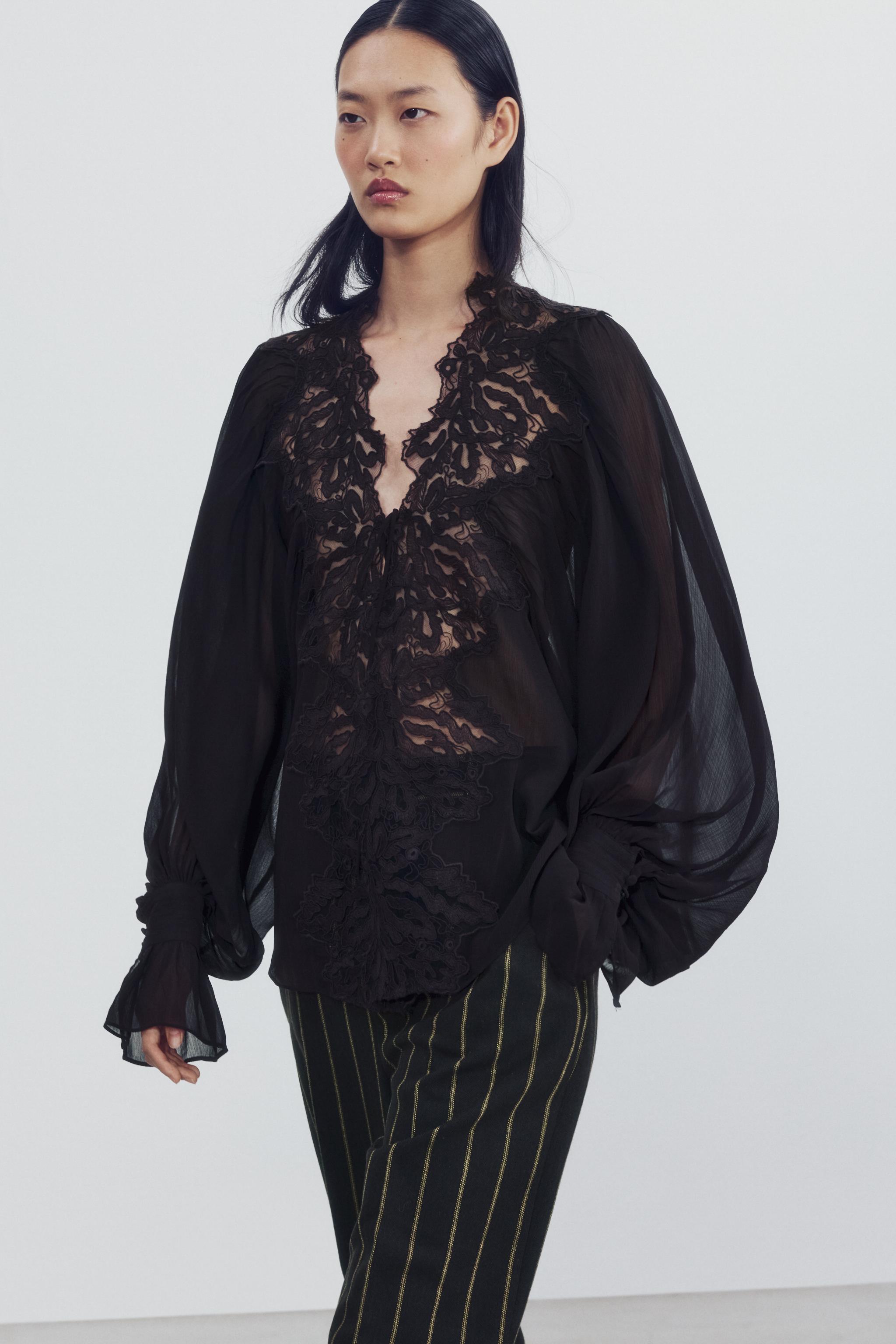 ZW COLLECTION LACE TIE-FRONT SHIRT