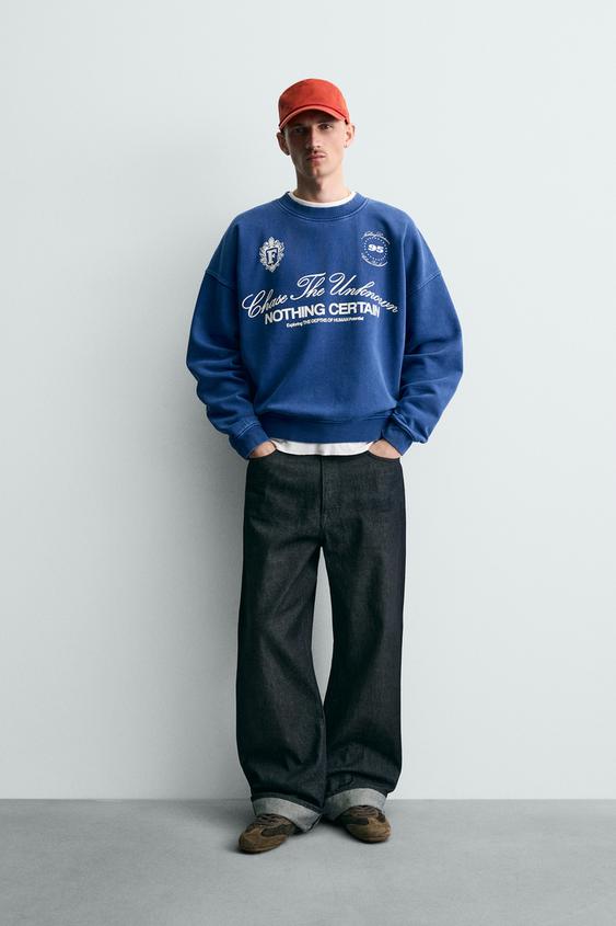 BOXY FIT PRINTED TEXT SWEATSHIRT