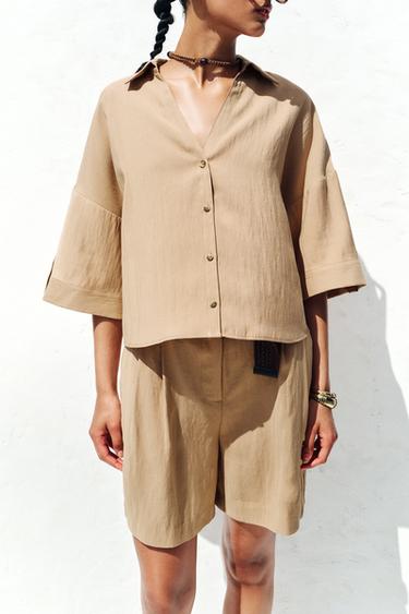 CHEMISE MANCHES COURTES AMPLES - Camel moyen de Zara - Image 4
