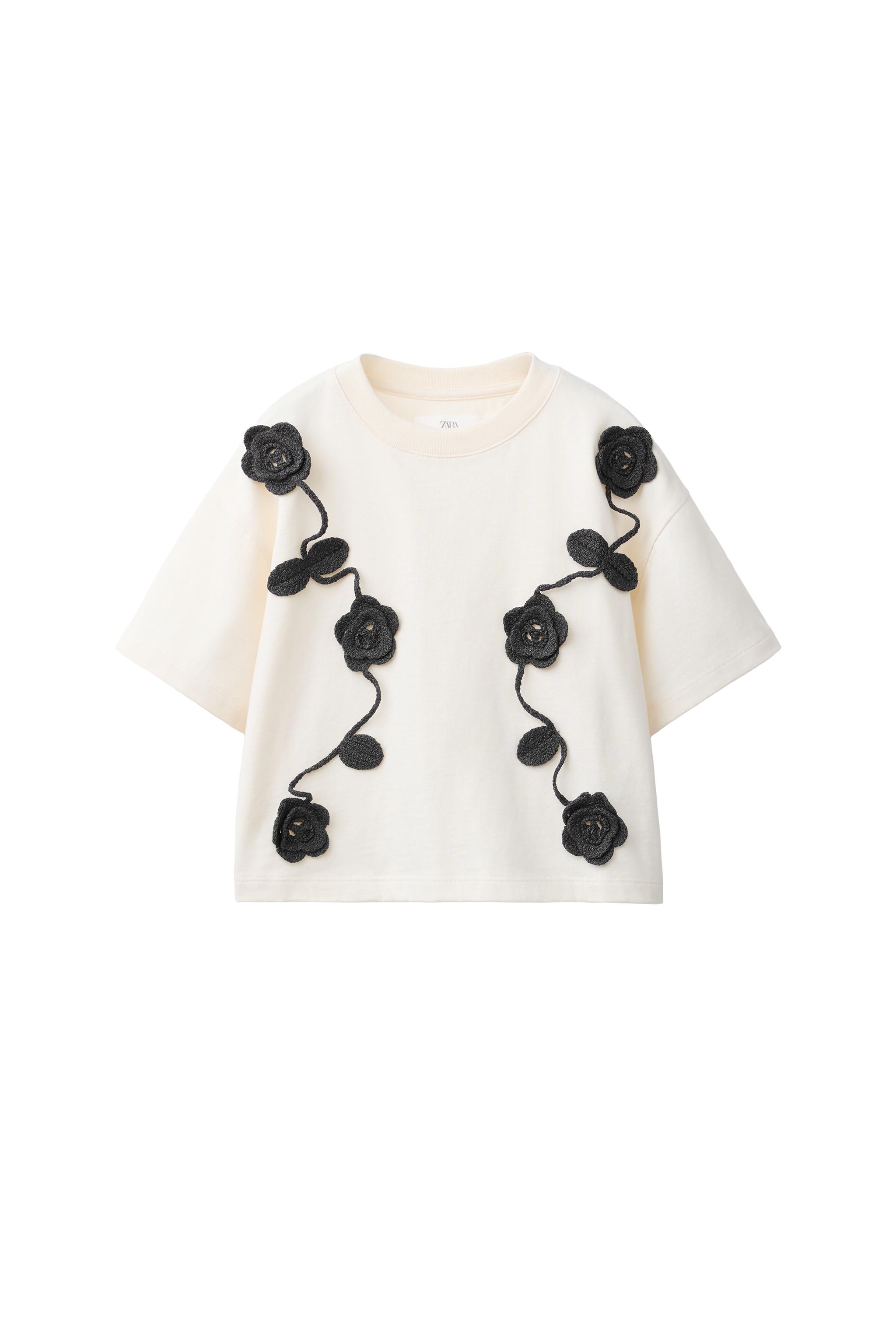 CROCHET FLORAL T-SHIRT - White | ZARA United States