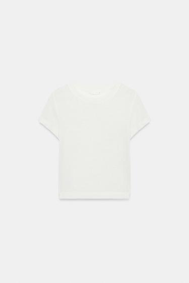 T-SHIRT RUSTIQUE À MANCHES COURTES - Blanc de Zara - Image 4