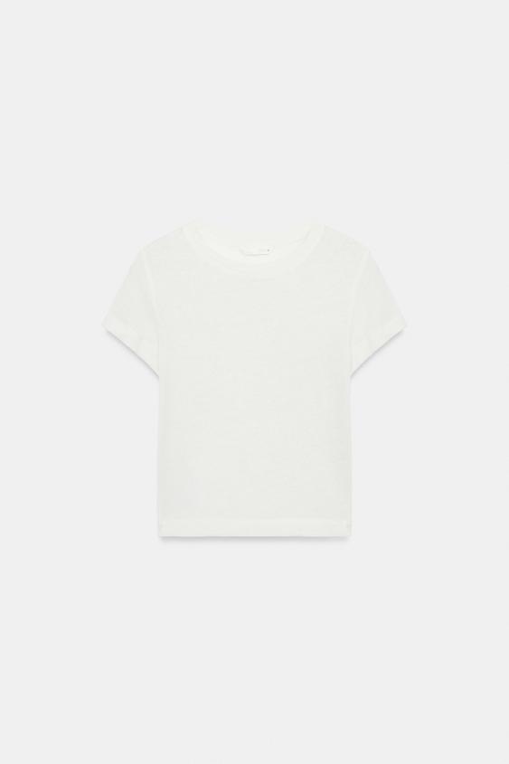 T-SHIRT RUSTIQUE À MANCHES COURTES - Blanc de Zara - Image 4