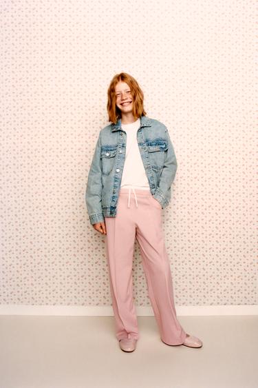 DOUBLE WAISTBAND WIDE-LEG TROUSERS - Pink by Zara