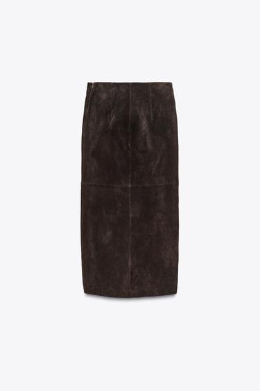 100% LEATHER WRAP MIDI SKIRT - Brown by Zara - Image 6