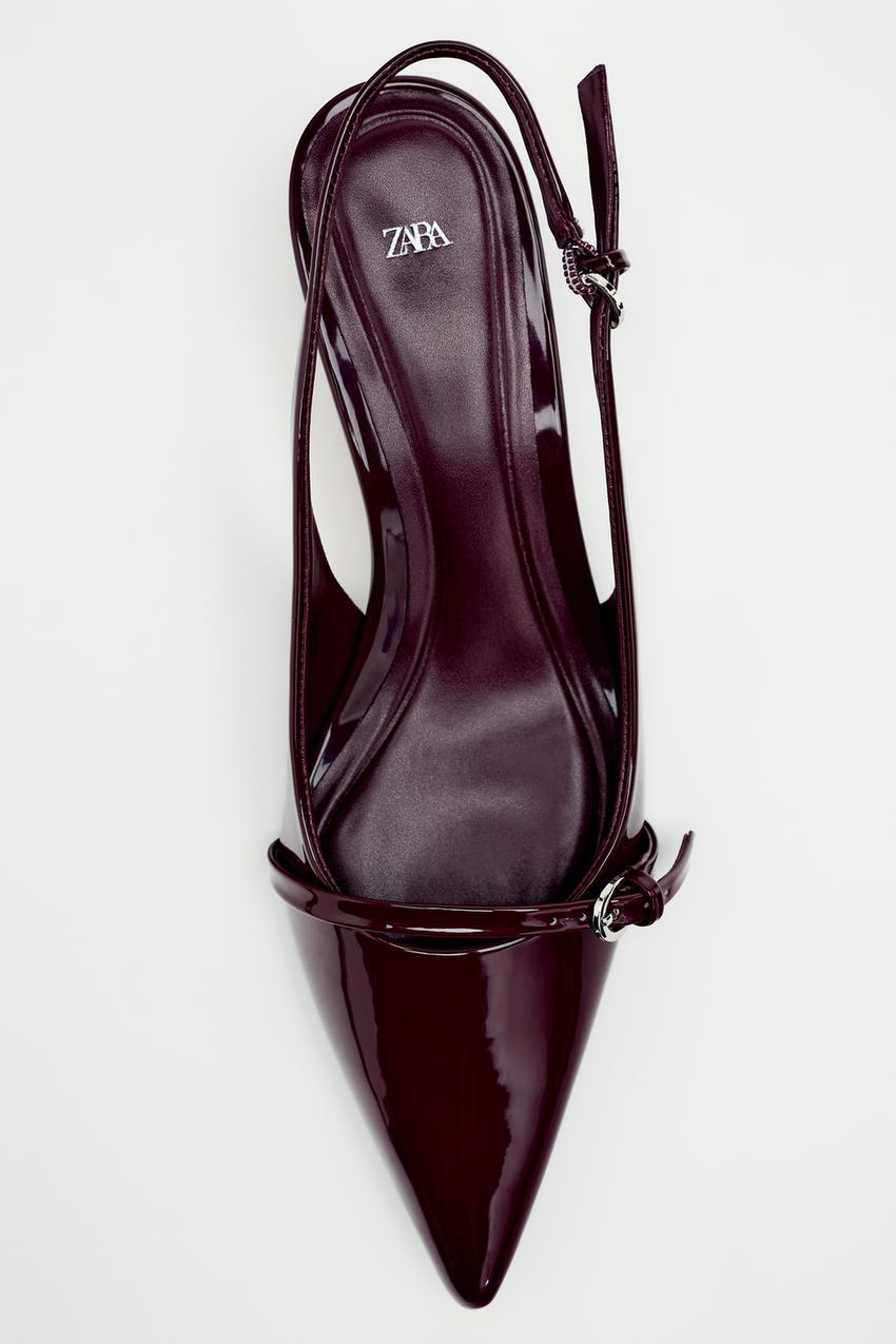 FAUX PATENT LEATHER SLINGBACK SHOES - Burgundy Red