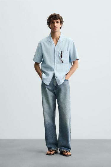 CAMISA ALGODÓN - LINO - Azul claro de Zara - Imagen 0