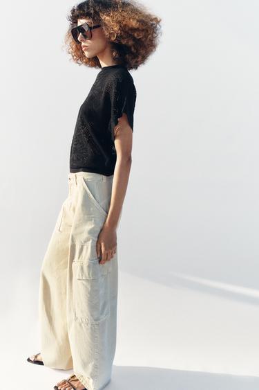 TOP EN MAILLE POINTELLE - Noir de Zara - Image 2