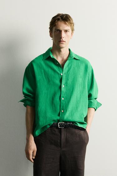 100% LINEN RELAXED FIT SHIRT - Green by Zara