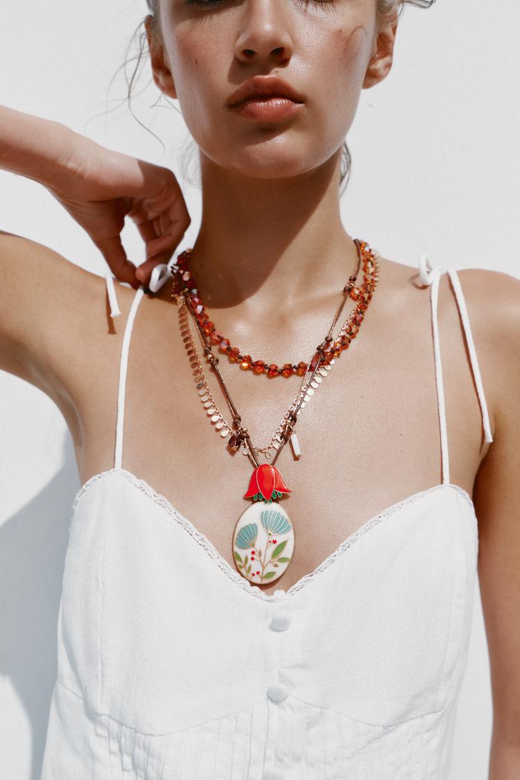 3-PACK OF BEADED FLOWER NECKLACES Golden ZARA United States