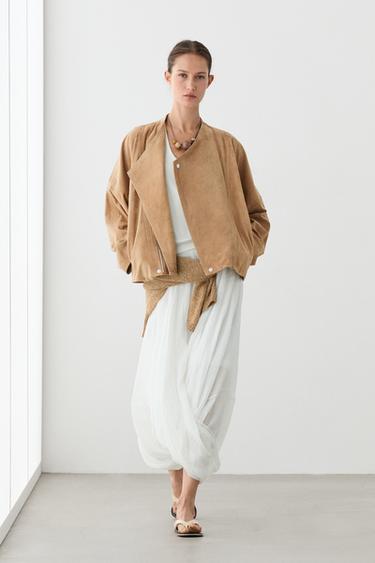 Zara Double-breasted suede leather jacket - Dark mink - Image 0