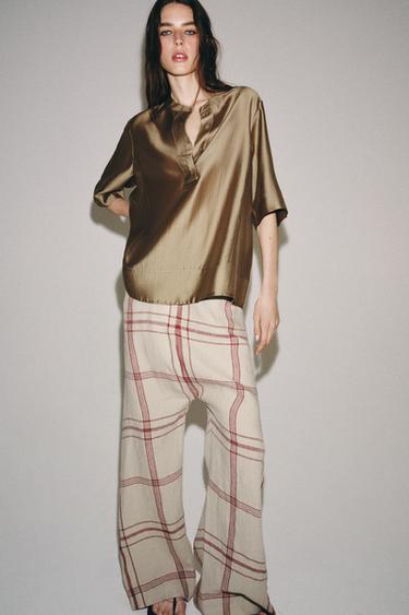 ЕФИРНА БЛУЗА С КЪС РЪКАВ ZW COLLECTION - Светлокафяв от Zara