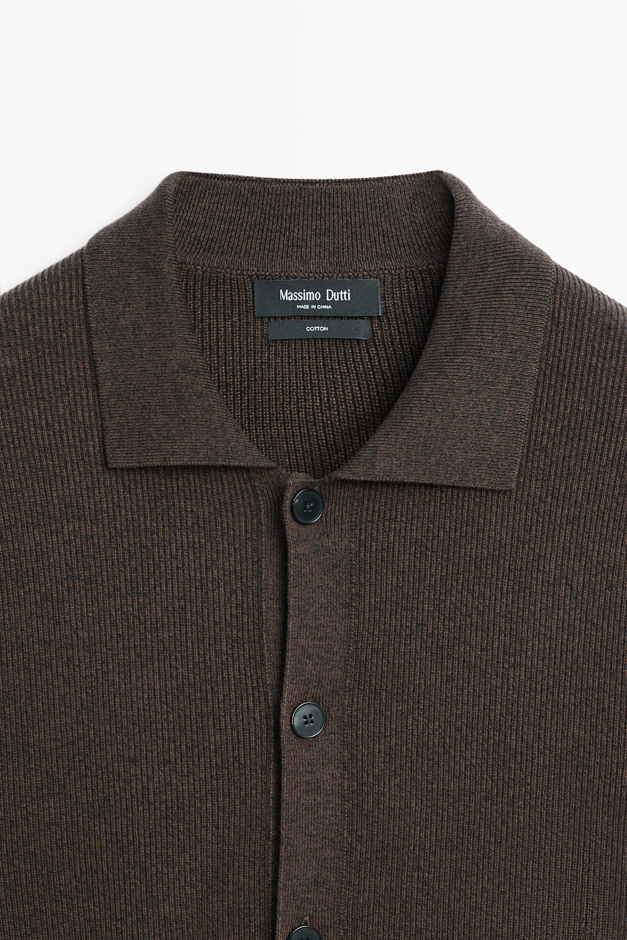 100% cotton polo collar knit cardigan
