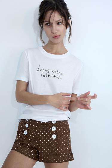 Zara TEXT T-SHIRT - White / Red