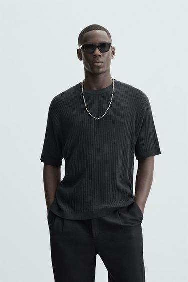 JACQUARD KNIT T-SHIRT - Black by Zara