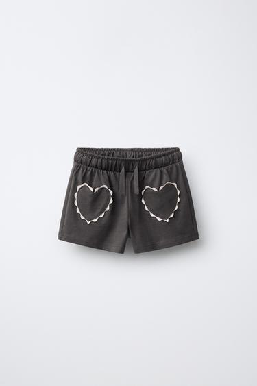 HEART BERMUDA SHORTS WITH RICKRACK TRIM - Anthracite grey by Zara