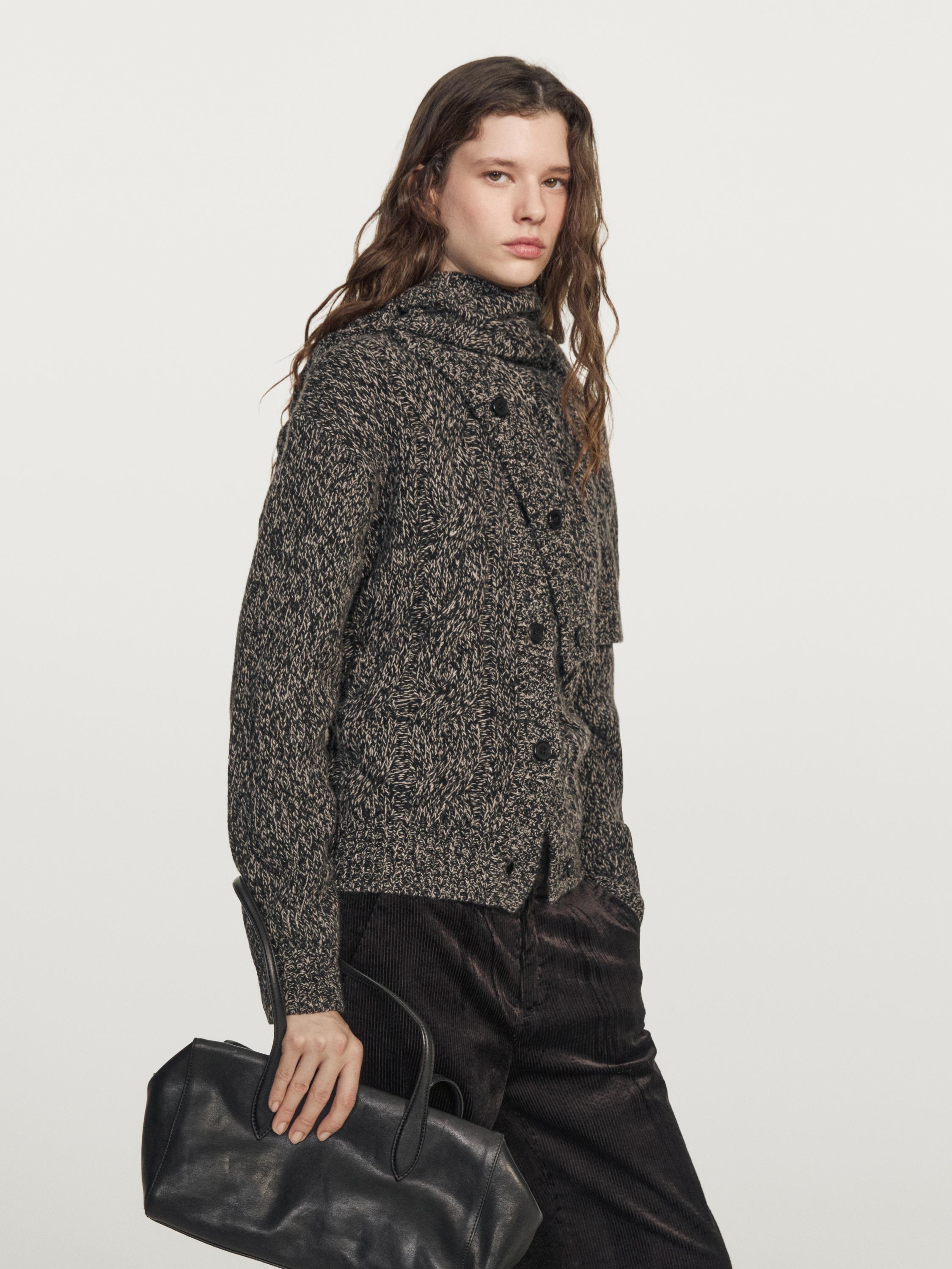 Cardigan tressé en laine mélangée