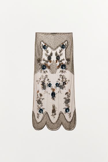 SEQUIN BEAD MIDI SKIRT - Silver by Zara - Image 5