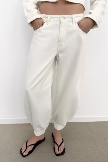 TRF BALLOON MID-WAIST JEANS WITH BELT LOOP DETAIL - White by Zara - Image 1
