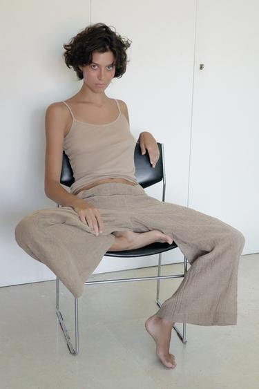 WOOL BLEND STRAPPY TOP - Brown / Taupe by Zara