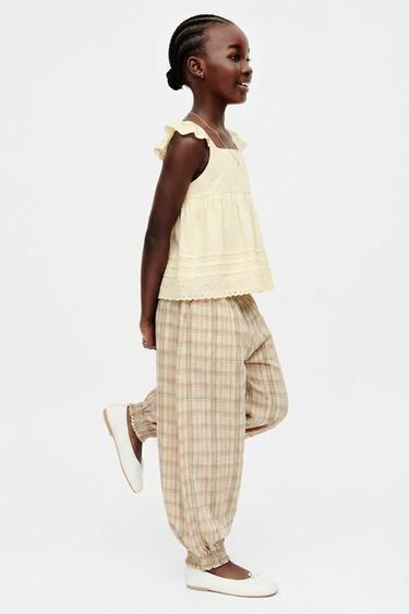 LIMITED EDITION EMBROIDERED FLORAL CHECK SAROUEL TROUSERS - Multicoloured by Zara