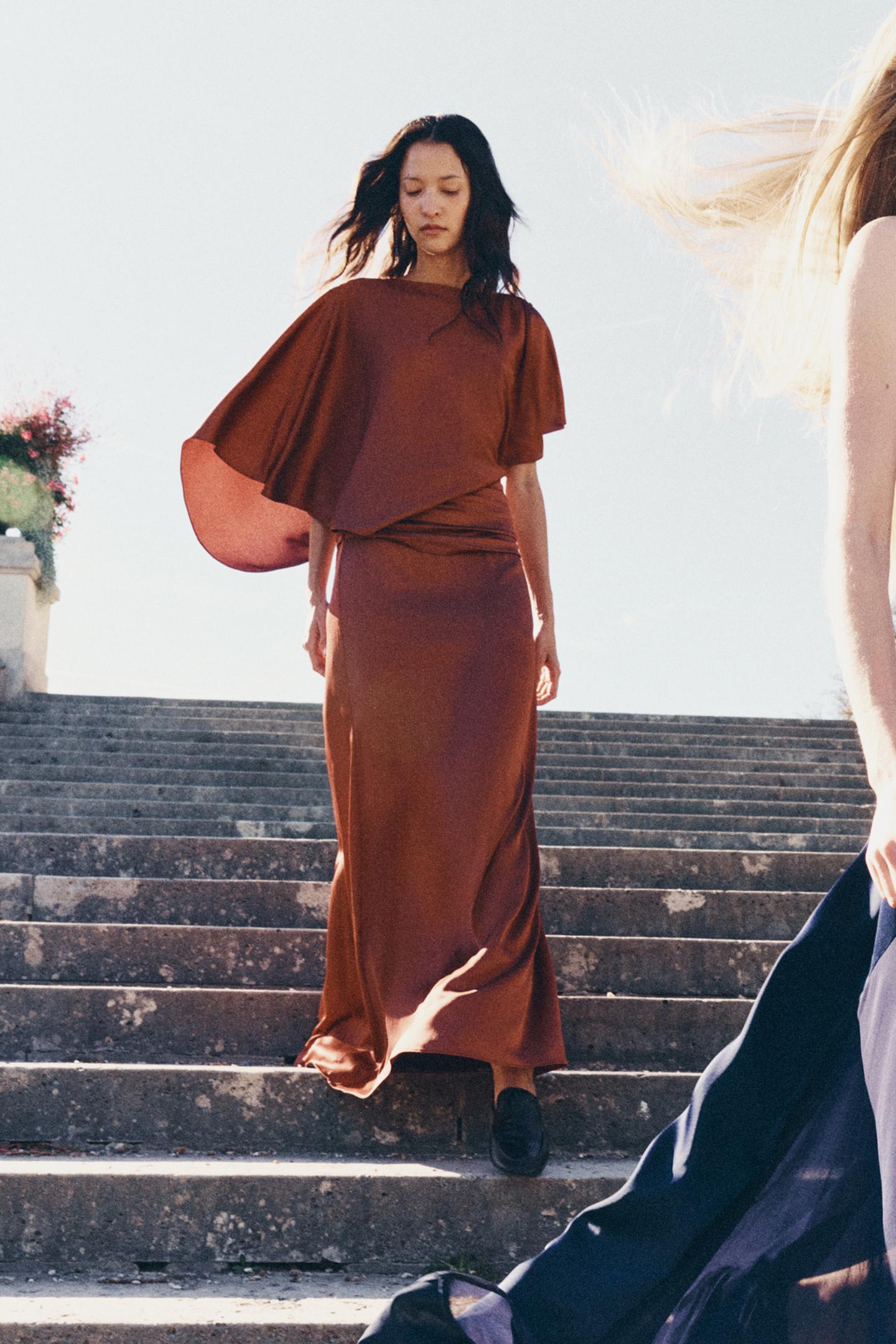 Женское платье Zara Satin Long Dress ZW Collection, цвет: Тёмный розовый — фото 3