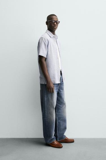 CHEMISE STRUCTURÉE CONFORT - Bleu marine / Blanc de Zara - Image 3