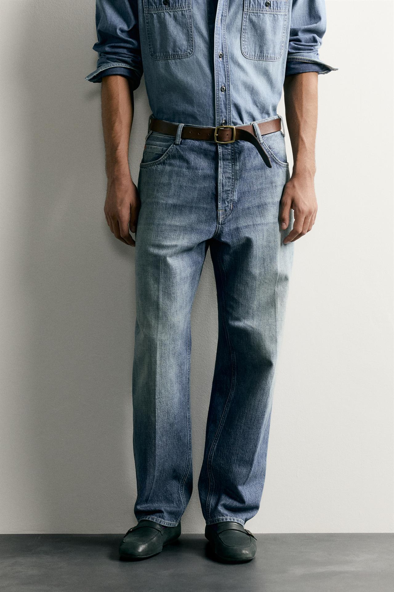 RELAXED FIT PRESSED CREASE JEANS — Blue