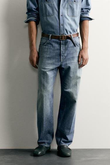 RELAXED FIT JEANS WITH CREASE - Blue by Zara