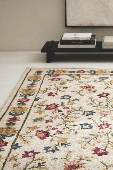 FLORAL PRINT WOOL RUG - Multicoloured by Zara