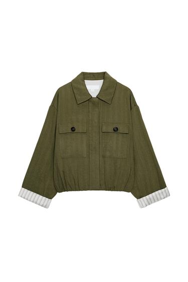 SHORT JACKET WITH ROLLED UP SLEEVES - Khaki by Zara