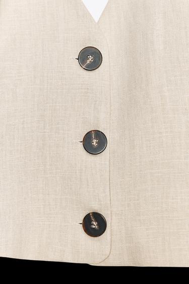 LINEN BLEND HALTER TOP - Sand by Zara