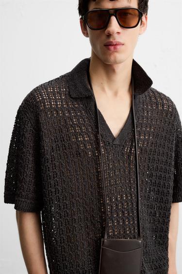 POLO EN MAILLE AJOURÉE - Charbon de Zara - Image 5