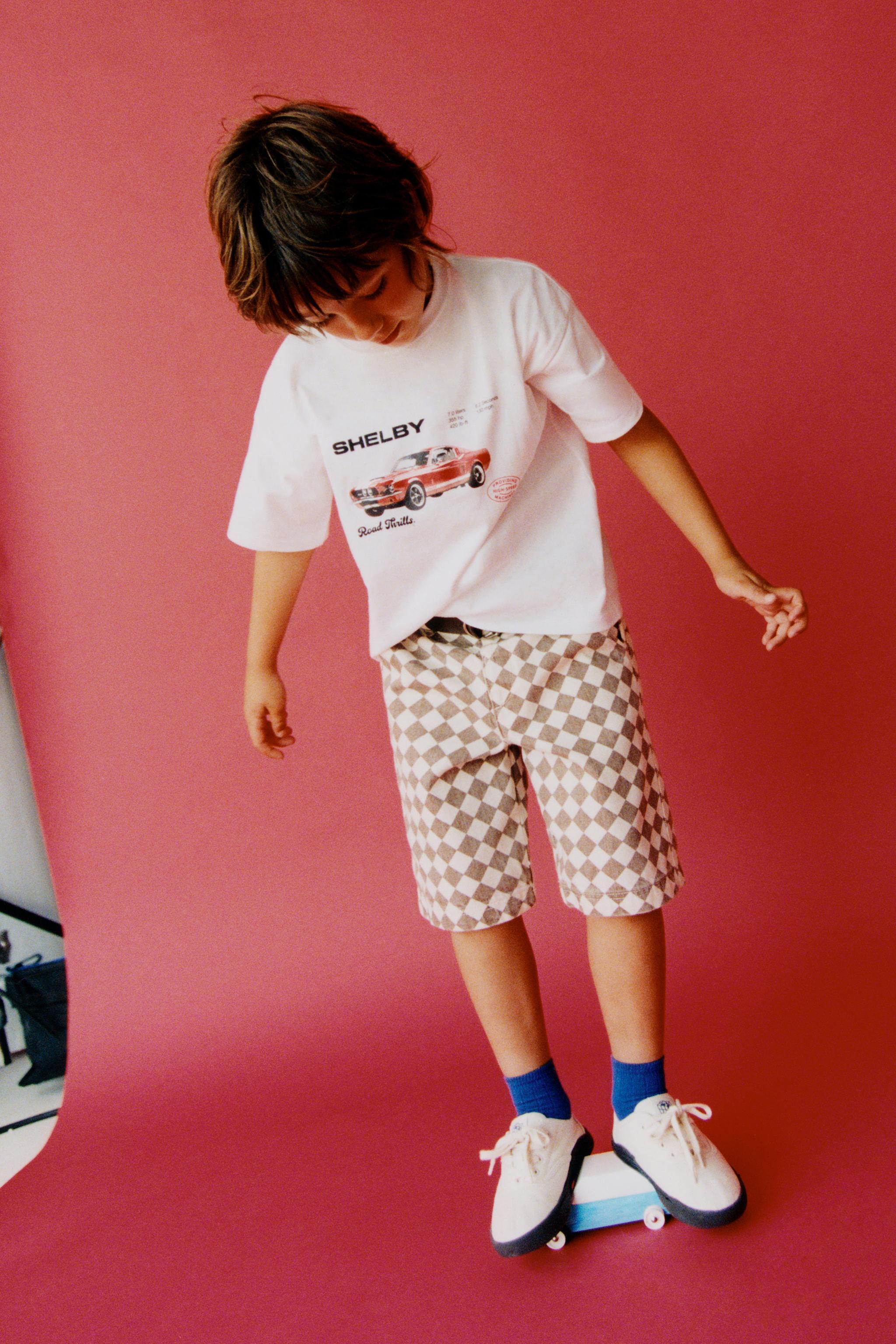 CHECKERED TWILL SHORTS — Brown / Ecru