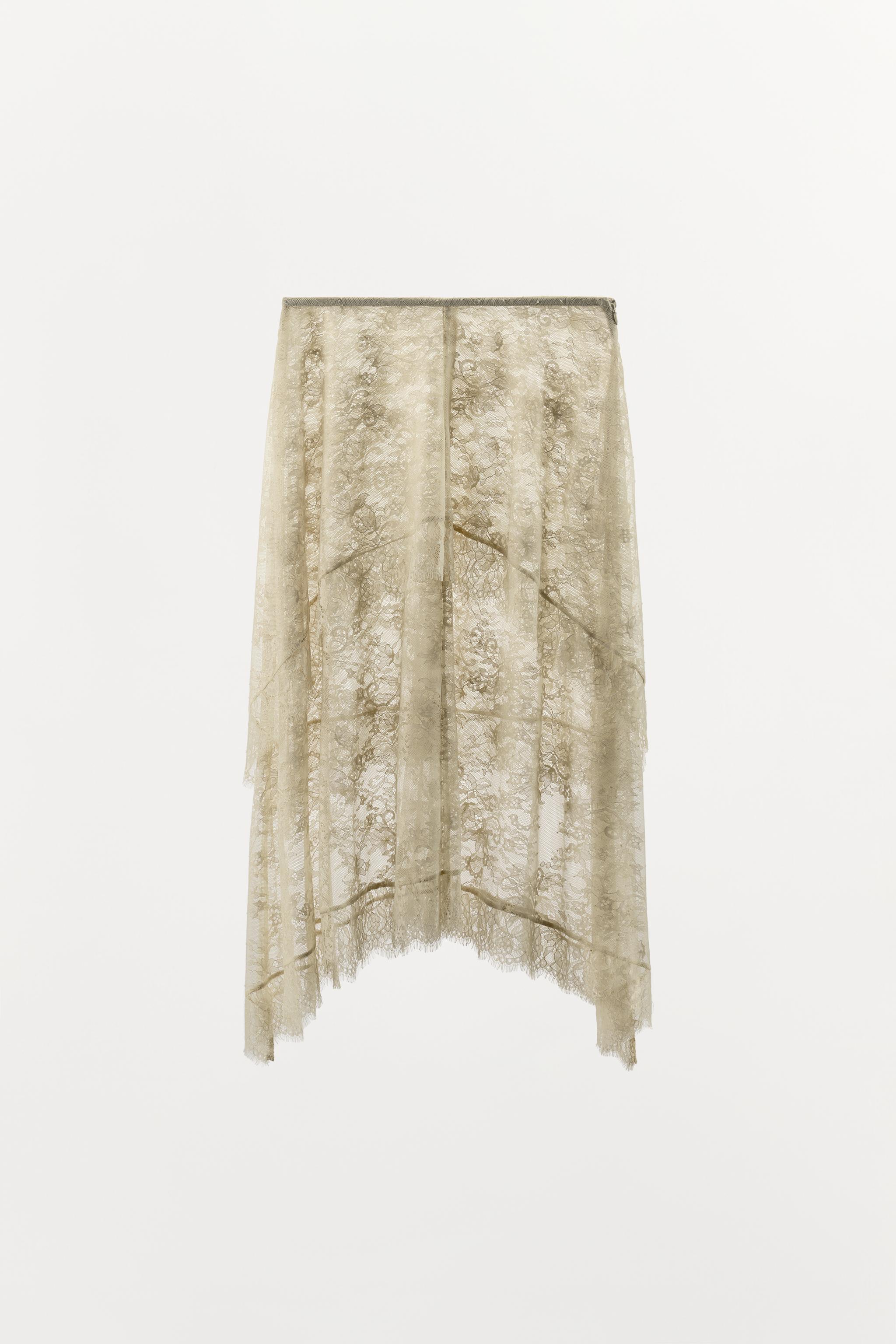 ASYMMETRIC LACE MIDI SKIRT