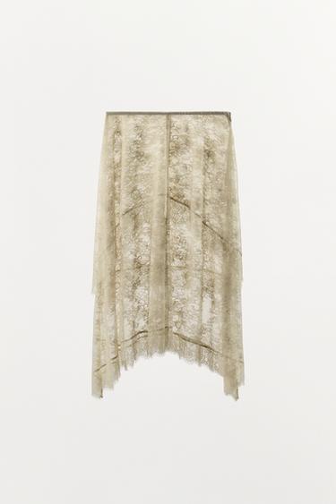 JUPE MI-LONGUE ASYMÉTRIQUE EN DENTELLE - Écru de Zara - Image 7