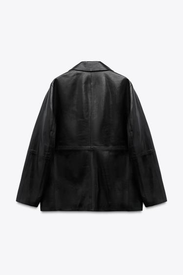 ZW COLLECTION 100% LEATHER BLAZER - Black by Zara - Image 3
