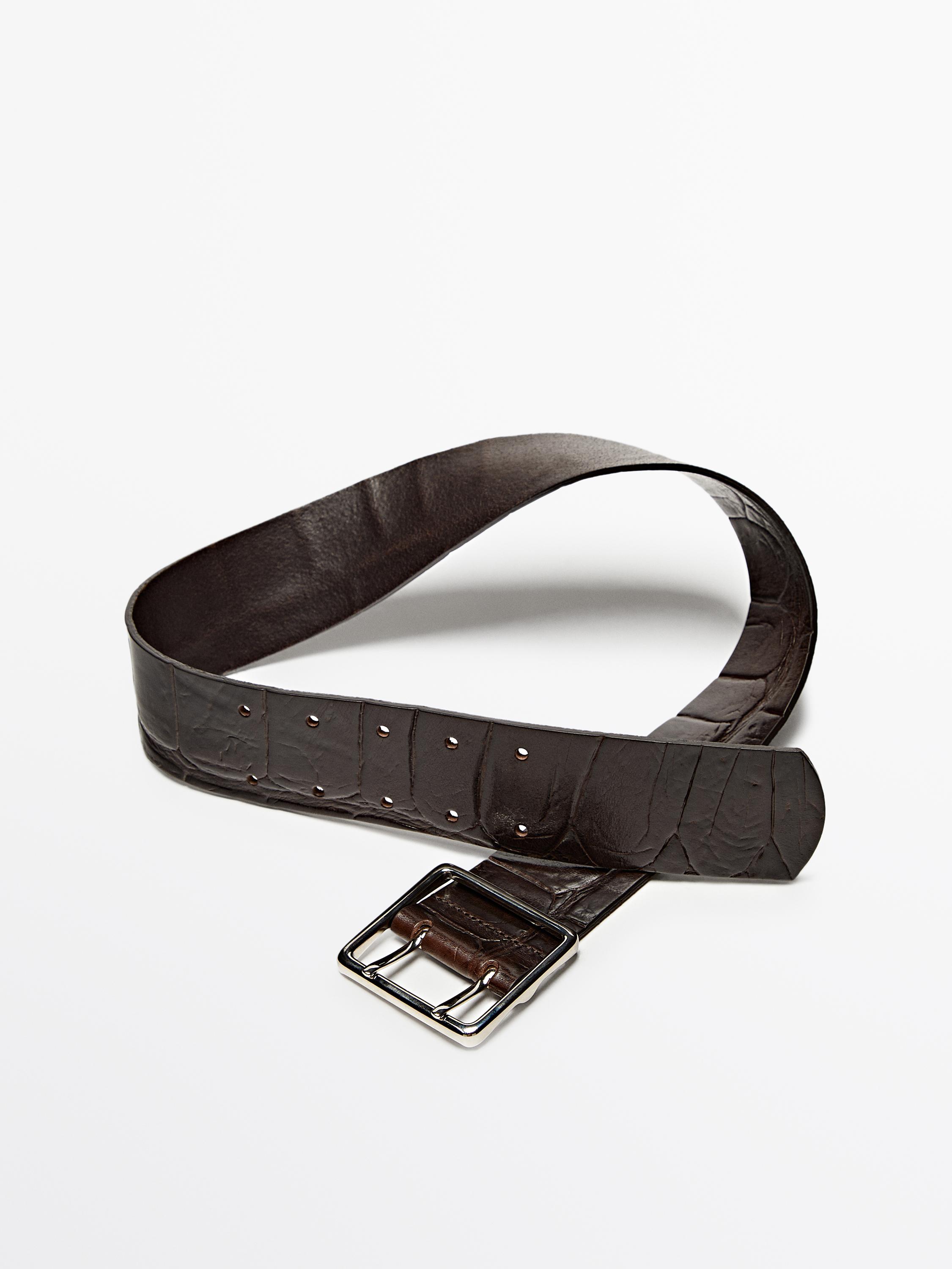 Leather belt with square buckle - Brown | ZARA United States
