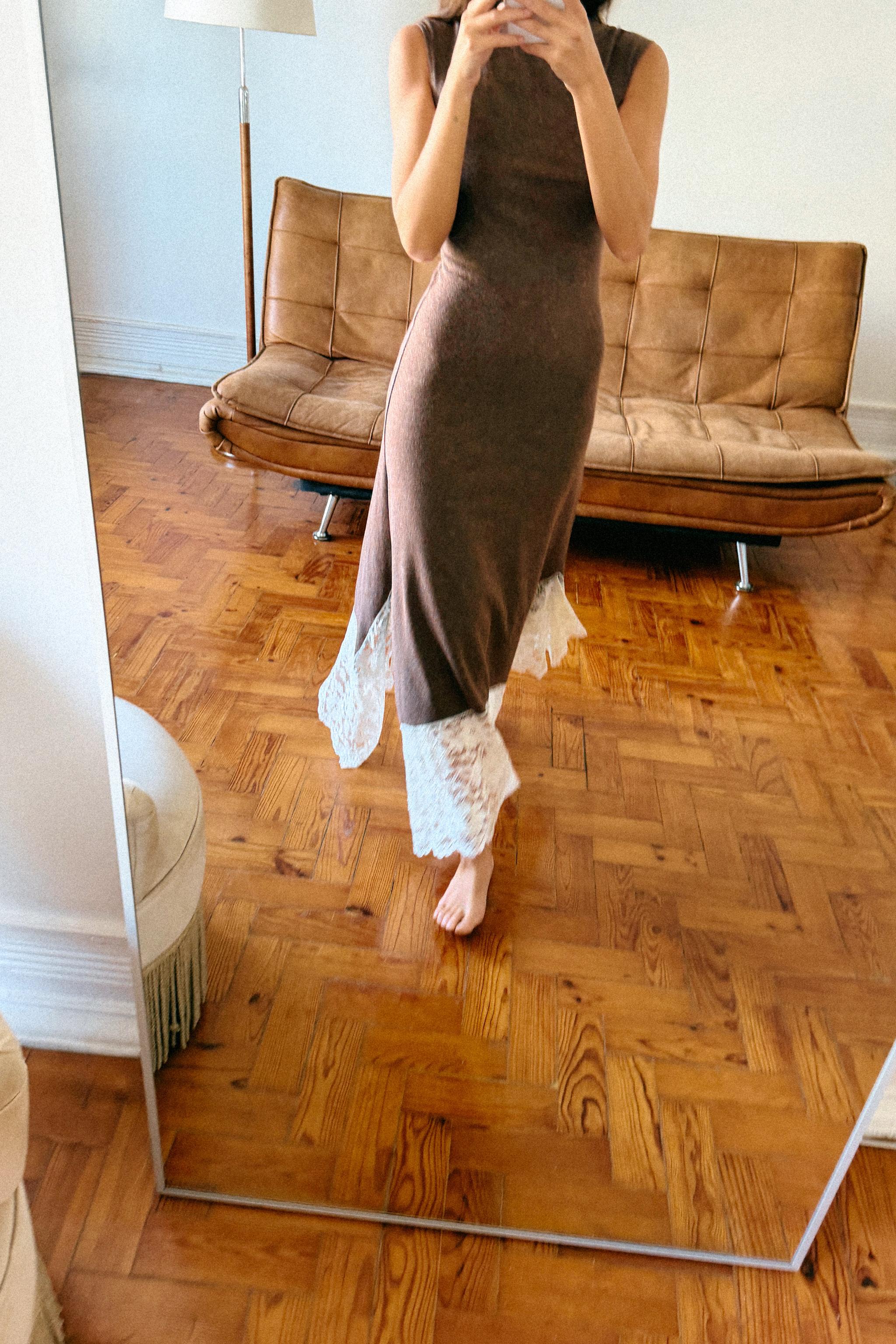 レースコントラストロングワンピース - ブラウン | ZARA Japan / 日本