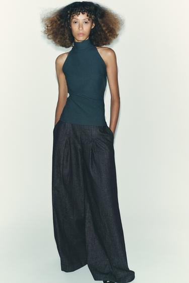 HALTER CREPE TOP - Petrol blue by Zara