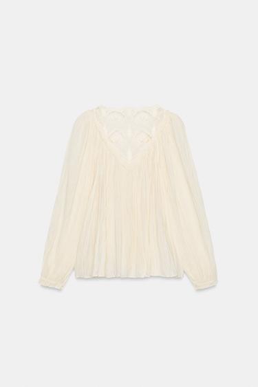 BLOUSE FROISSÉE BRODÉE ZW COLLECTION - Écru de Zara - Image 5