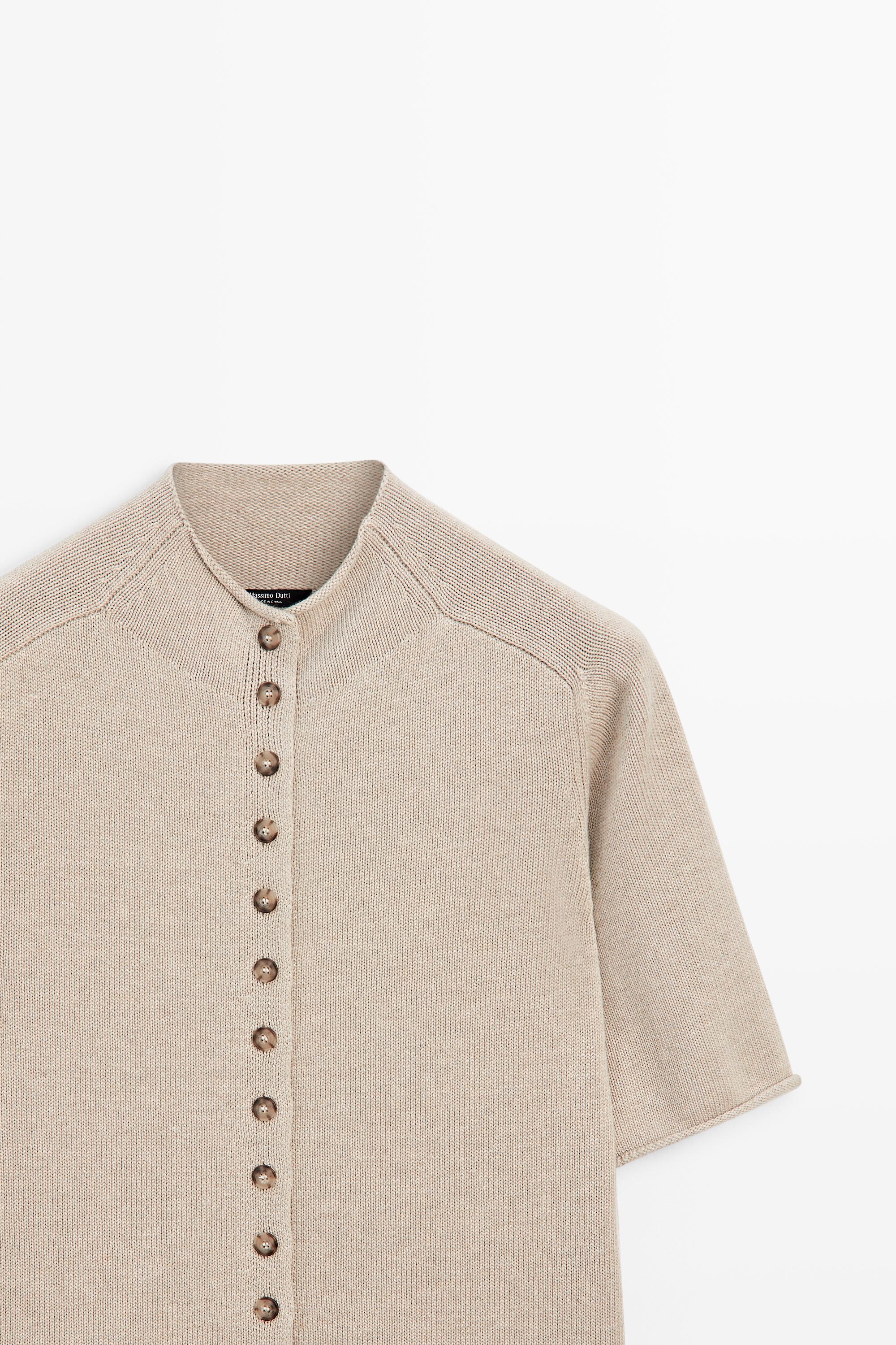 Cotton funnel neck knit cardigan