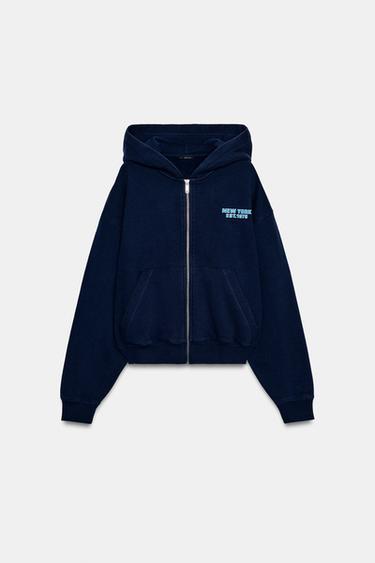 SUDADERA CAPUCHA TEXTO - Azul de Zara