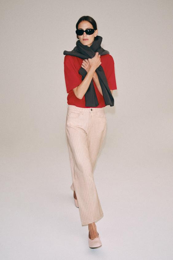 ZW COLLECTION MID-RISE STRIPED RELAXED STRAIGHT ANKLE JEANS from Zara - $69.90