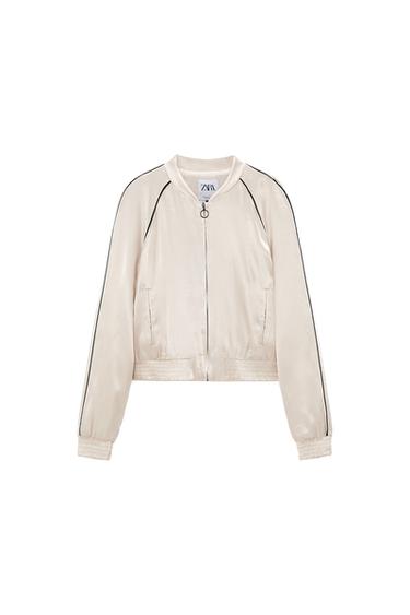 SATIN BOMBER JACKET WITH PIPING