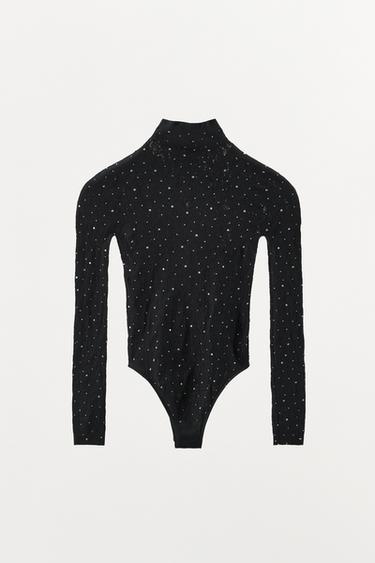 BODY SEAMLESS ENCAJE BRILLOS - Negro de Zara