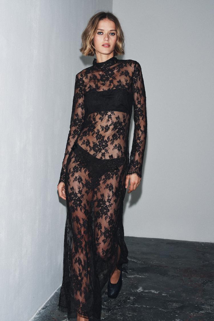 VESTIDO DE RENDA COM COSTAS DESCOBERTAS Preto ZARA Brasil