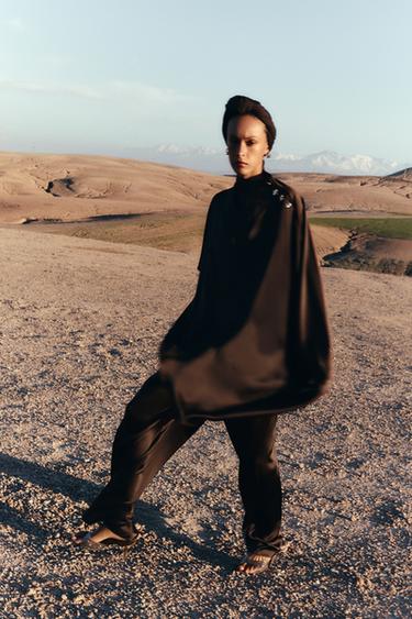 FLOWING SATIN PLEATED TROUSERS - Brown by Zara