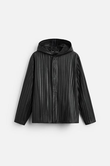 Zara FAUX LEATHER PLEATED OVERSHIRT - Black